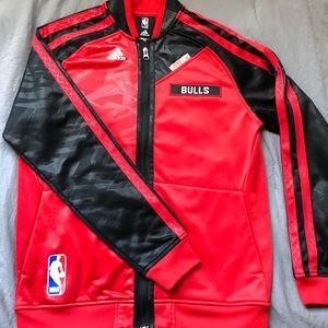 All red and black addidas bulls jacket